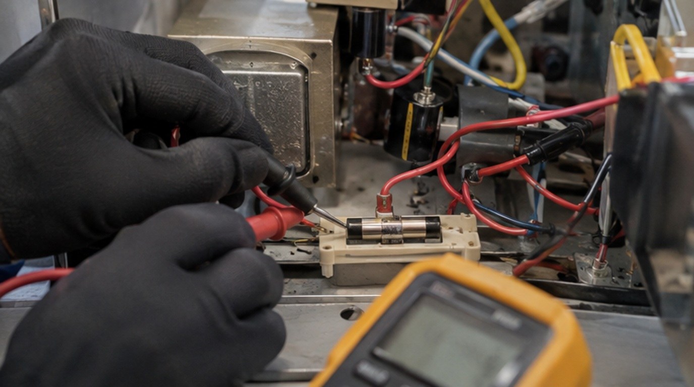 Conserto de micro-ondas em Americana‑SP: teste do fusível e do diodo de alta tensão